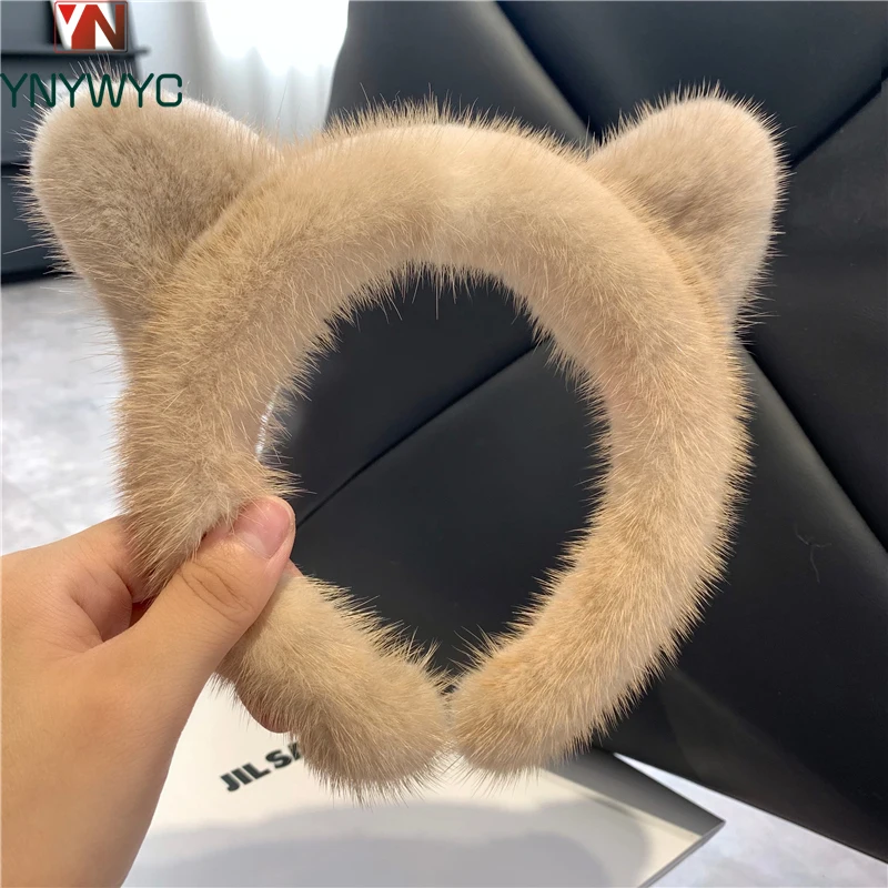 2024 New Style Four Seasons Girl Hair Accessories Fashion Hair Clip Real Mink Fur Hair Bands For Women Luxury Fur Ears Hair Band nineteen eighty four