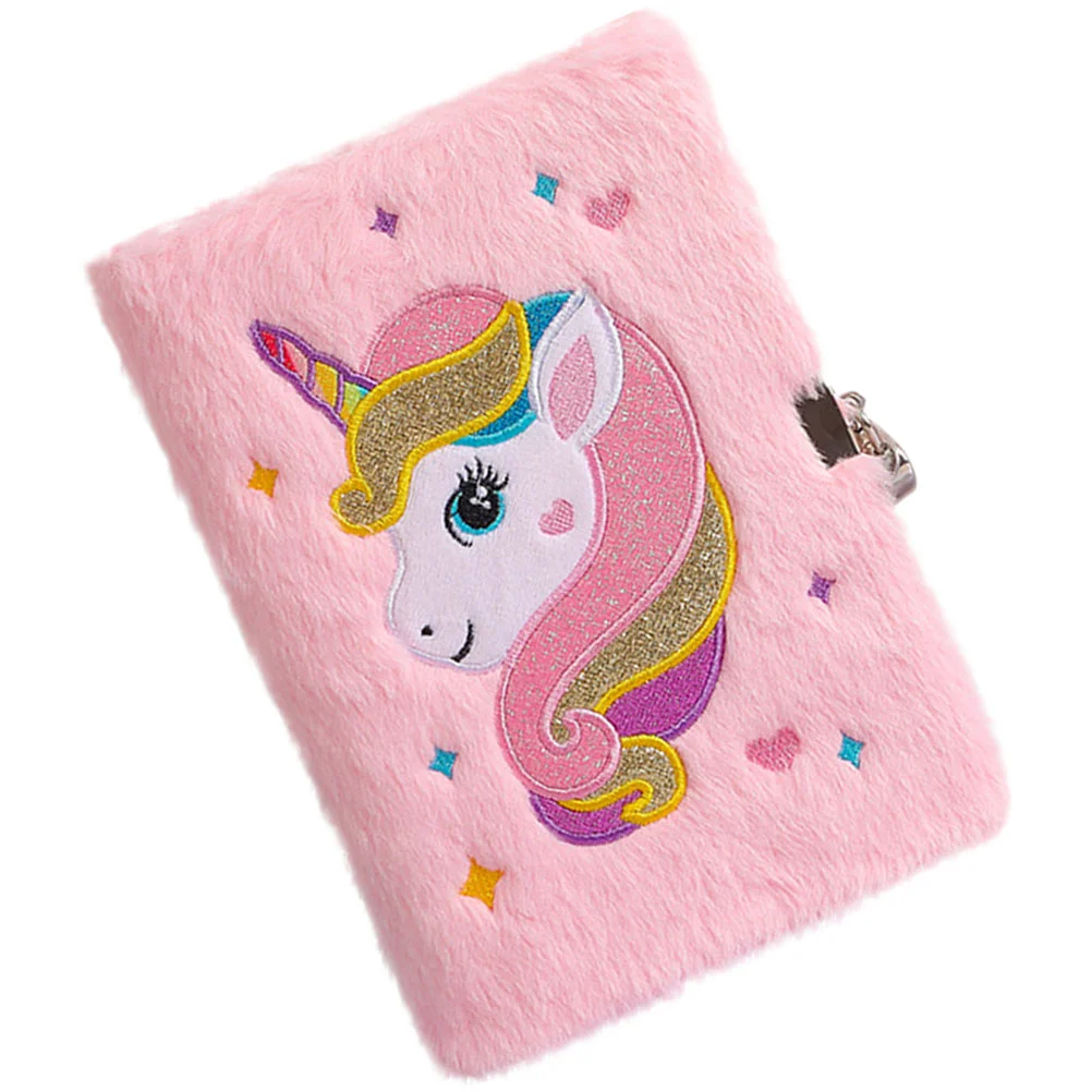 Unicorn Notebook Decorative Notepad Office Decore Cute Girl Diary with Lock and Key Fluffy Plush Pupils Teen Gift