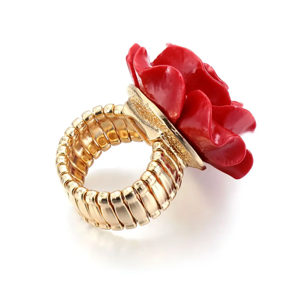 New Flower Floral Wedding Party Adjustable Carved Rose Ring Statement Resin