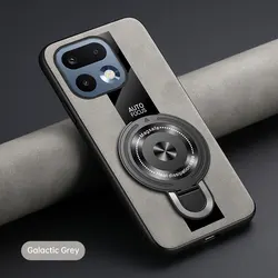 Luxury Silicone Sheepskin Leather Magnetic Ring Holder Premium Back Cover for Realme 16 Pro Plus (Gray)