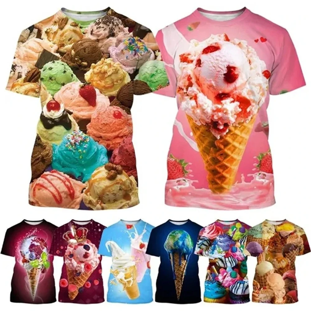 

2024 Refreshing Summer Men's Clothing, Delicious Ice Cream Pattern T-Shirt 3d Printed Round Neck Sports Casual Short Sleeved Top