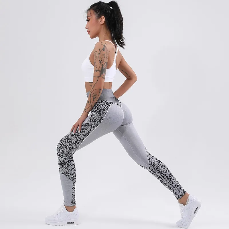 Tight Yoga Pants Women Gym Seamless High Waist Leopard Leggings Breathable Fitnes Push Up Ankle Length Polyester Girl Yoga Pants