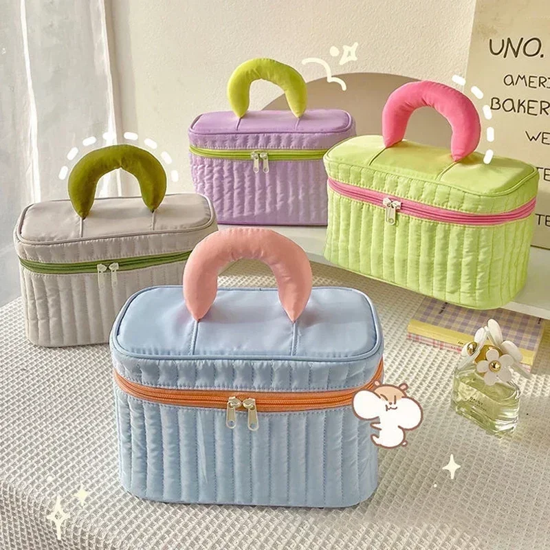 Custodie per la conservazione della bellezza portatili semplice contrasto colore quadrato triangolo custodia per il trucco borsa da viaggio borsa da toilette borsa per cosmetici