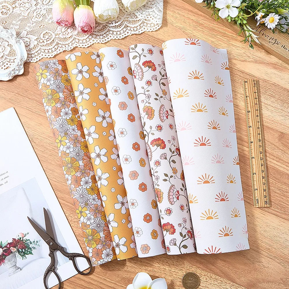 모조 가죽 원단 직사각형 꽃무늬 혼합 색상 325330x197200x1mm 5개/세트