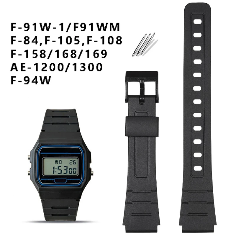 Black Resin Watch Bracelet Wristband Strap, Adjustable 16mm - 20mm