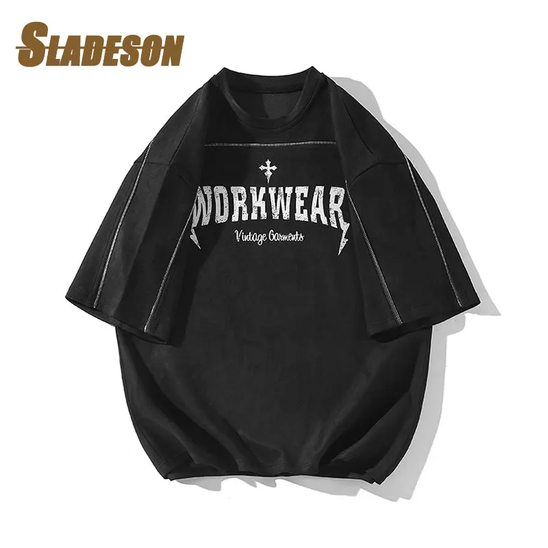 

Workwear Big Letter Print Three Quarter Men T-shirts Sweatshirts Harajuku Y2K High Street Hip Hop Oversized T Shirt Unisex Tees