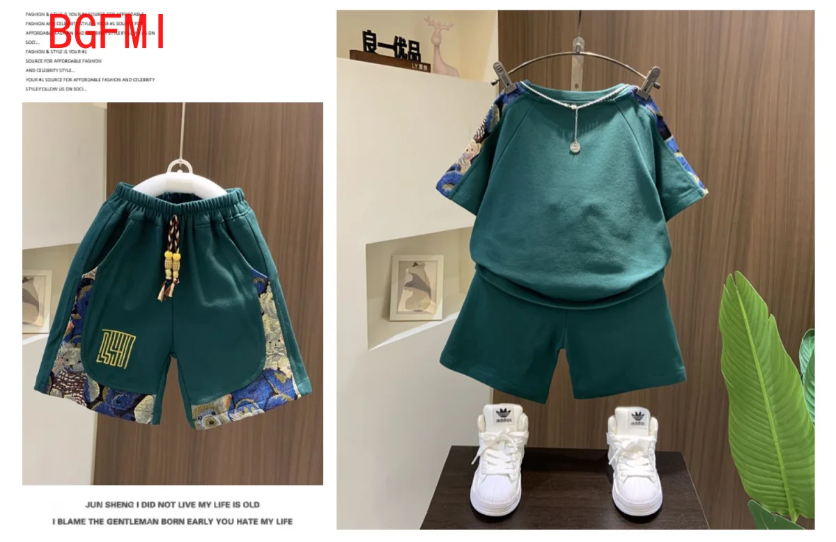 Korean Clothes for Children Boys T-shirt Shorts 2-piece Set Summer Cotton Short Sleeve Kids Clothes Sets Baby Tracksuit 2-11Y Kids Clothing Set Kids T Shirt Boys Clothing Set