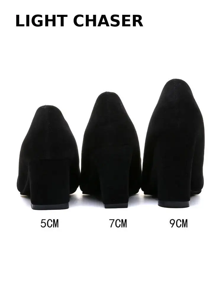 Spring Autumn New Pointed Toe Shallow Mouth Suede Single Shoes Thick Heel Women's High Heels Mid-heel All-match Work Shoes Women