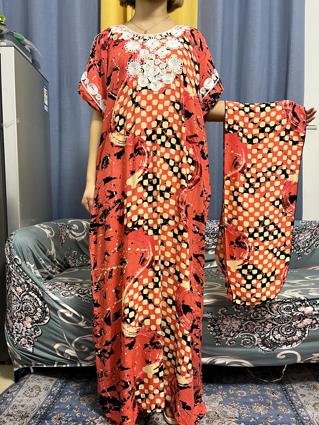 Muslim Abayas For Women 2023 Traditional Cotton Floral Print Clothes African Dresses Caftan Marocain Robe Femme With Headscarf