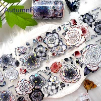 2M/Roll Black Red Rose PET Decorative Stickers Vintage Flower Butterfly Transparent Tape For Scrapbooking Planner Journal 2