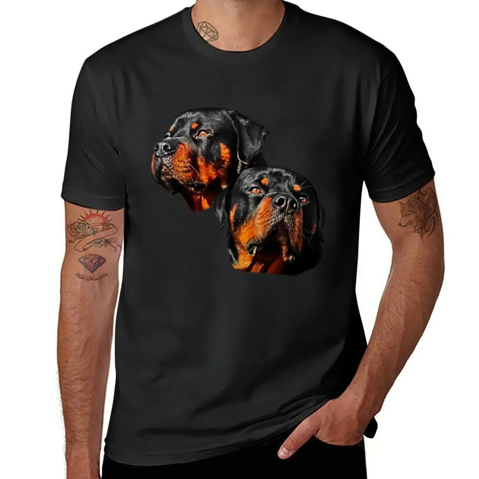 

Rottweiler dog portrait T-Shirt boys animal print Aesthetic clothing heavyweights clothes for men