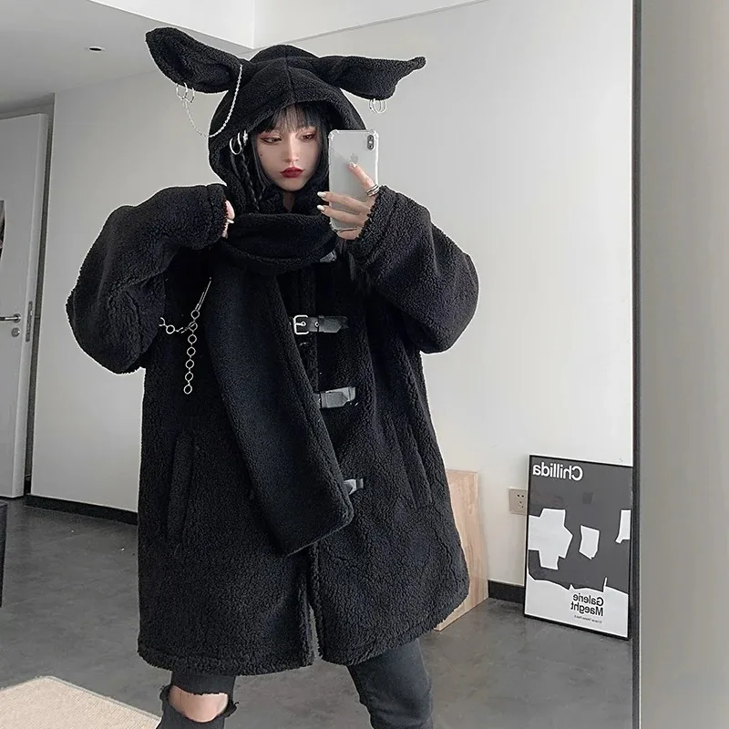 In the attic mods coat fur 　y2k v系 emo Y2k E-girl Streetwear Gothic Neckerchief Women Harajuku