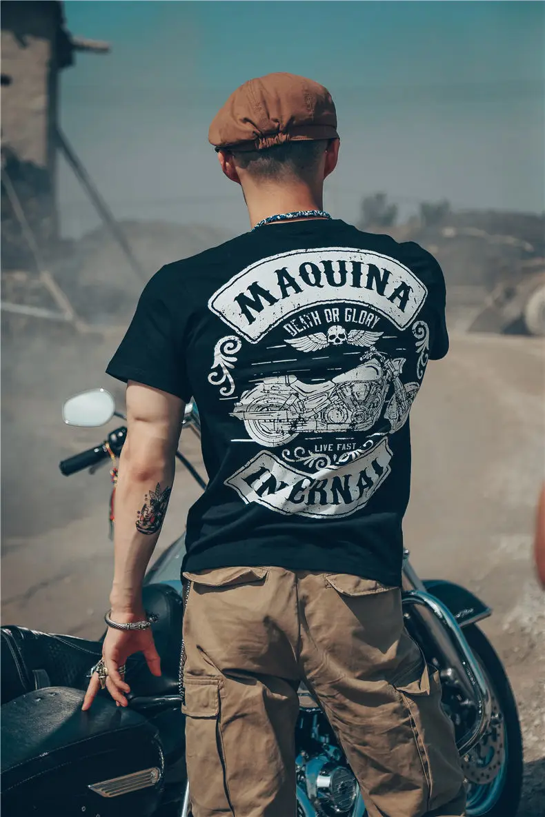 white graphic tees 2022 Summer New Men's t-shirt Black Motorcycle Print Short Sleeves Casual Top Tees O-Neck Vintage Cotton T-Shirt Hip Hop Clothes white t shirt