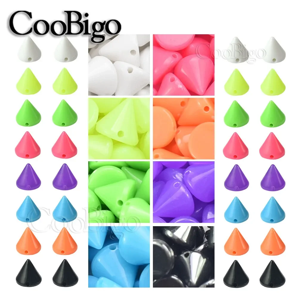 100pcs Plastic Colorful Punk Spike Rivet Cone Stud Bead For