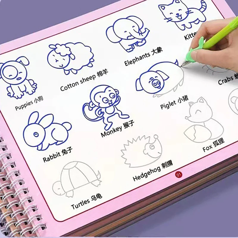 

Children Drawing Books 3D Groove Reusable Educational Montessori Games Magic Book Curious Copybook for Writing Practice Book
