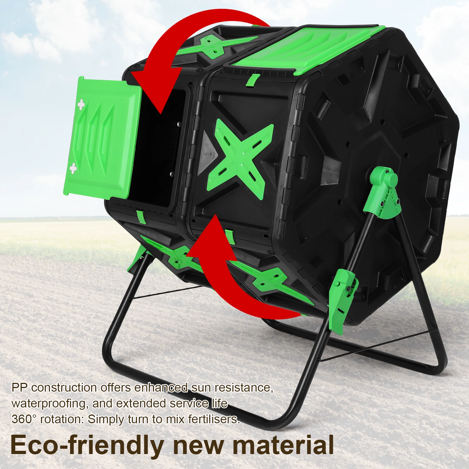 140L Dual Chamber Composting Tumbler Fast Assemble Tumbling 360° Rotating Compost Bin Easy Setup W/Sliding Door for Garden Yard