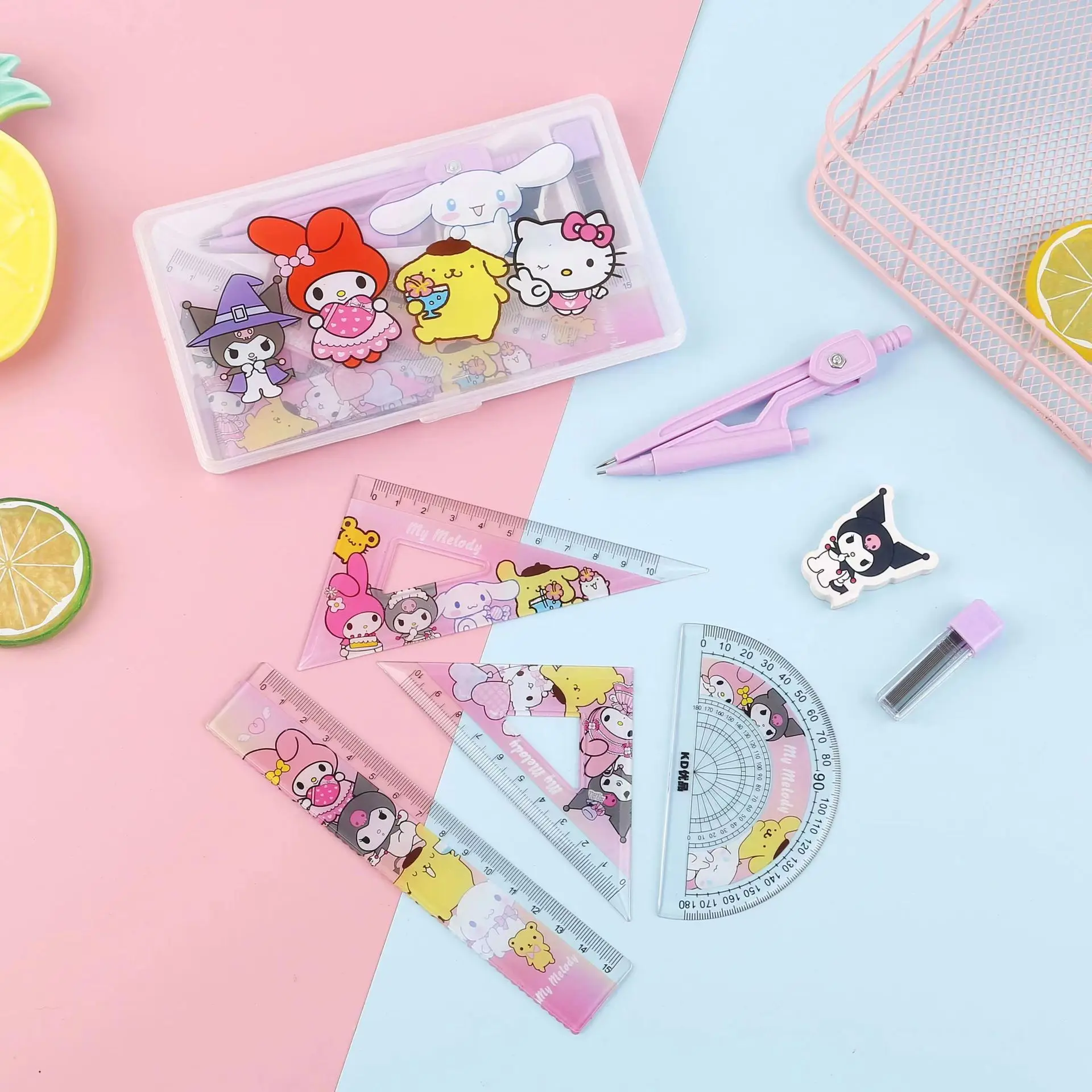 7Pcs/set Sanrio Ruler and Compass Sets Hello Kitty Students Stationery  Refill Eraser Office Supplies Exam Draw Tools Plastic - AliExpress