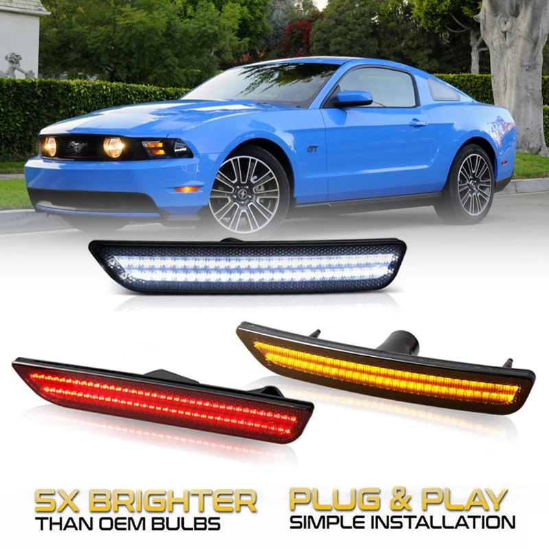 

For Ford Mustang 2010-2014 Smoked Lens LED Side Marker Lamp Amber Front Red Rear Side Fender Lights AR3Z-15A201-A, AR3Z-15A201-B