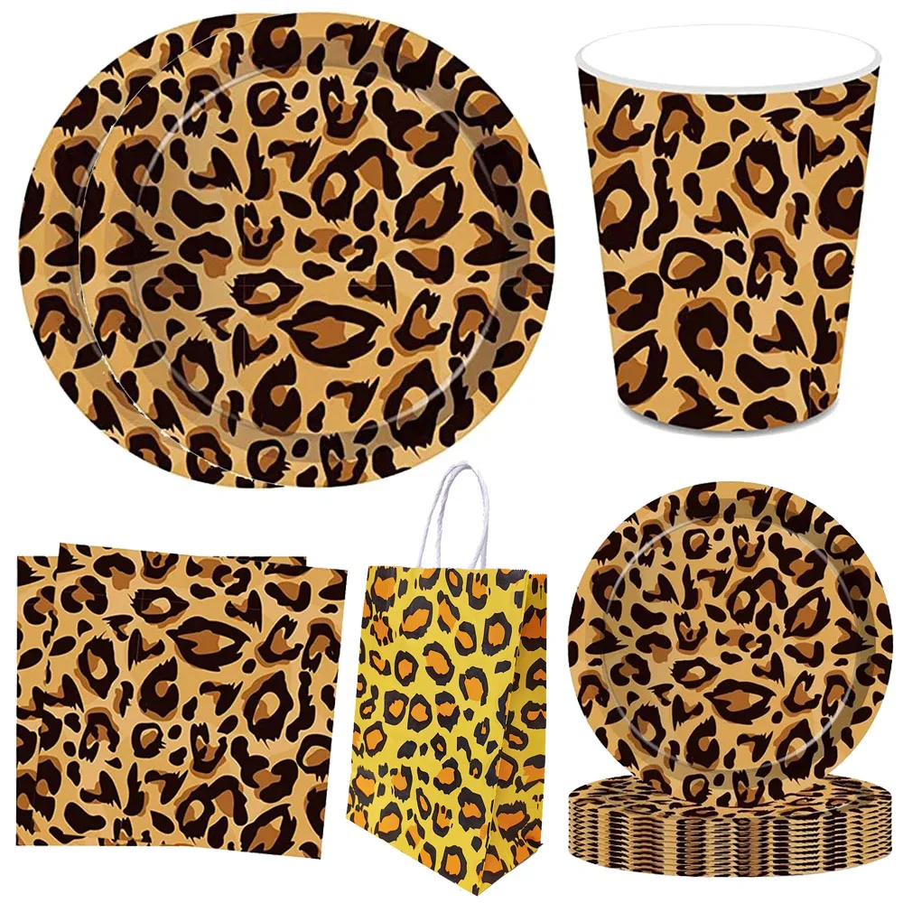 Leopard Print Party Supplies Birthday Decoration Dessert Plates Cups Napkins Tablecloths Animal Print Party Disposable Tableware