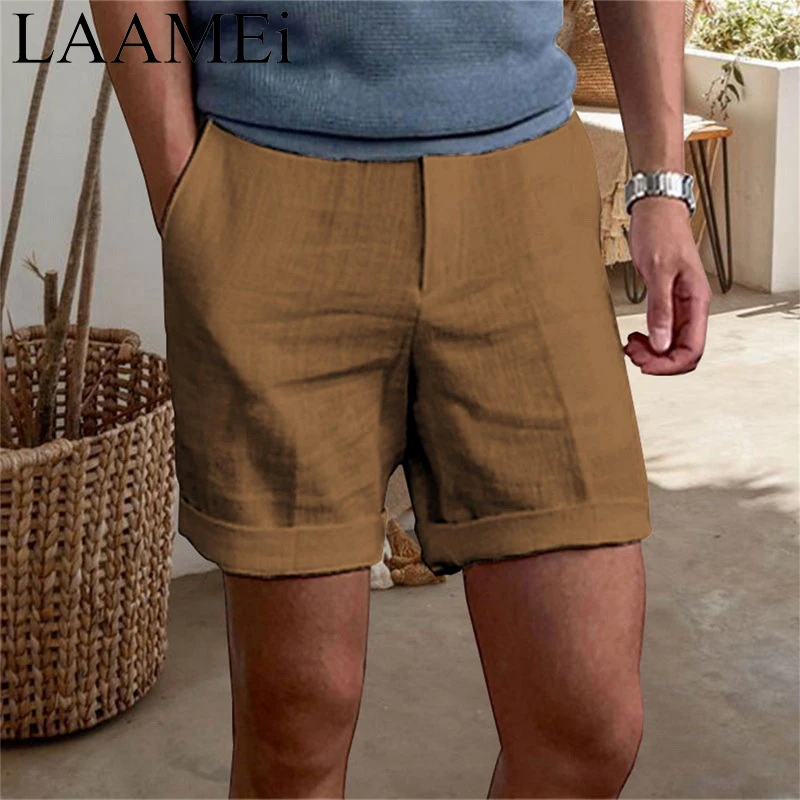 LAAMEi Summer New Fashion Casual shorts for men clothitng Thin 100% Linen Loose Breathable Beach Pants