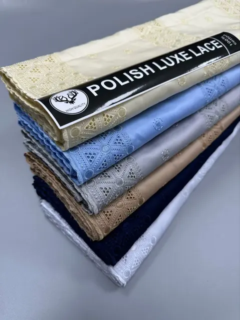 African Nigerian 100%Cotton Polish Luxe Satin Embroidery Fabric High Quality Swiss Voile Lace Material For Men Dubai Style 6