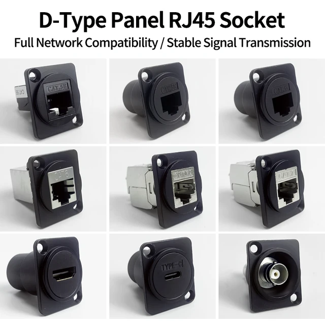 D-Type Panel Mount RJ45 Socket – CAT5e / CAT6 Ethernet Network Connector for Industrial Enclosure, Server Rack & Wall Box Wiring 1