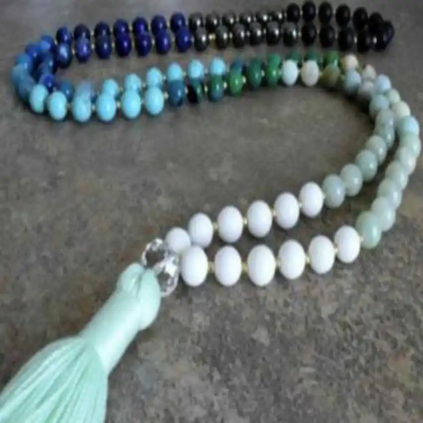 8mm Natural 108 knot Amazonium Giant Clam beads tassels necklaceMeditation Healing Sacred wear Religious Choker Mala Yoga