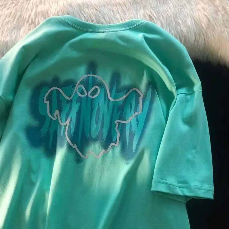 

American retro street short sleeve T-shirts men and women ins full season trend loose couples five cent sleeve top t shirt y2k