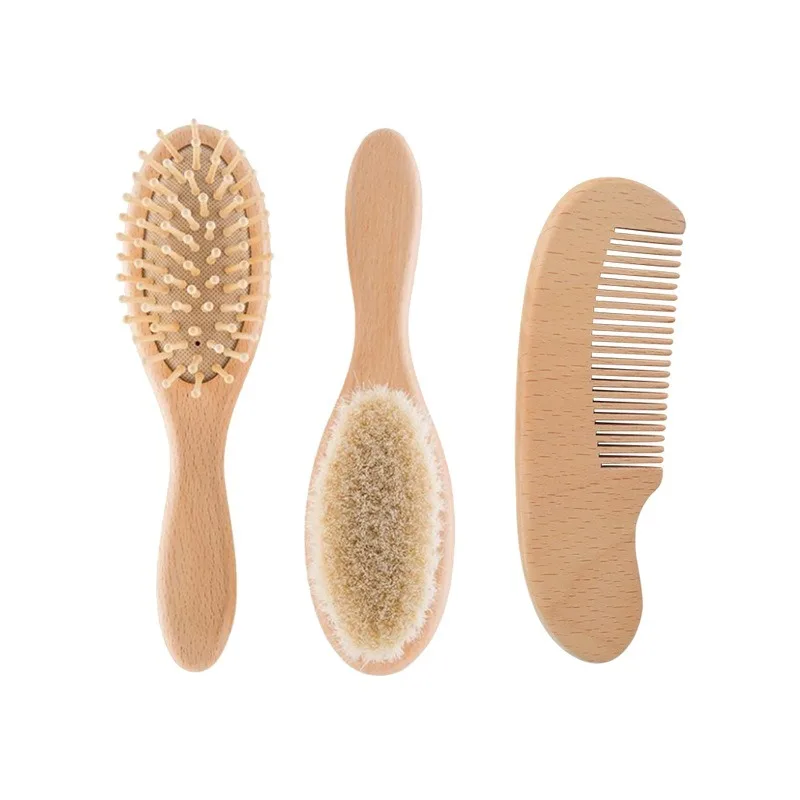 

Wholesale Newborn Baby Wooden Brush Cute Natural Wool Flat Air Bag Combs Portable Brush Sets Head Massager For Infant Kids