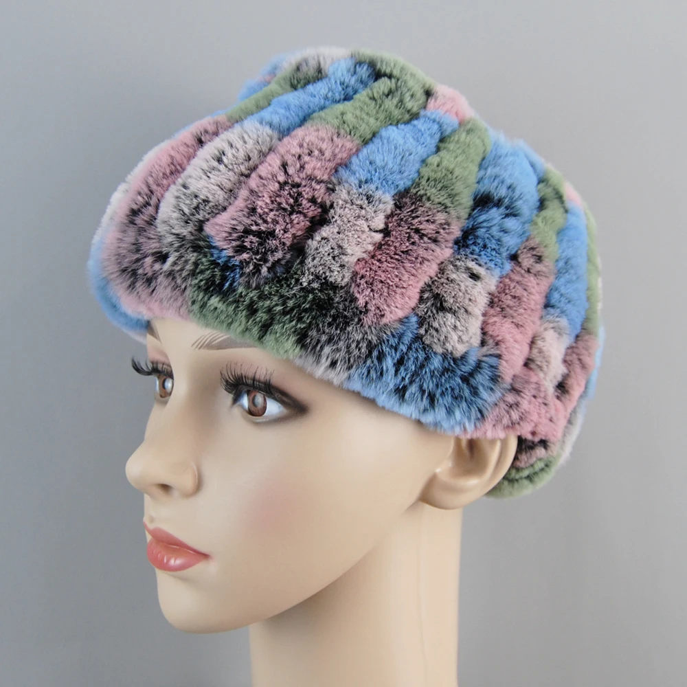 Scarves Women Knitted Genuine Rex Rabbit Fur Ring Headbands Girls Real
