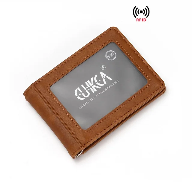 Men's Rfid Wallet Money Clip Minimalist Metal Cash Clip Leather Purse ...