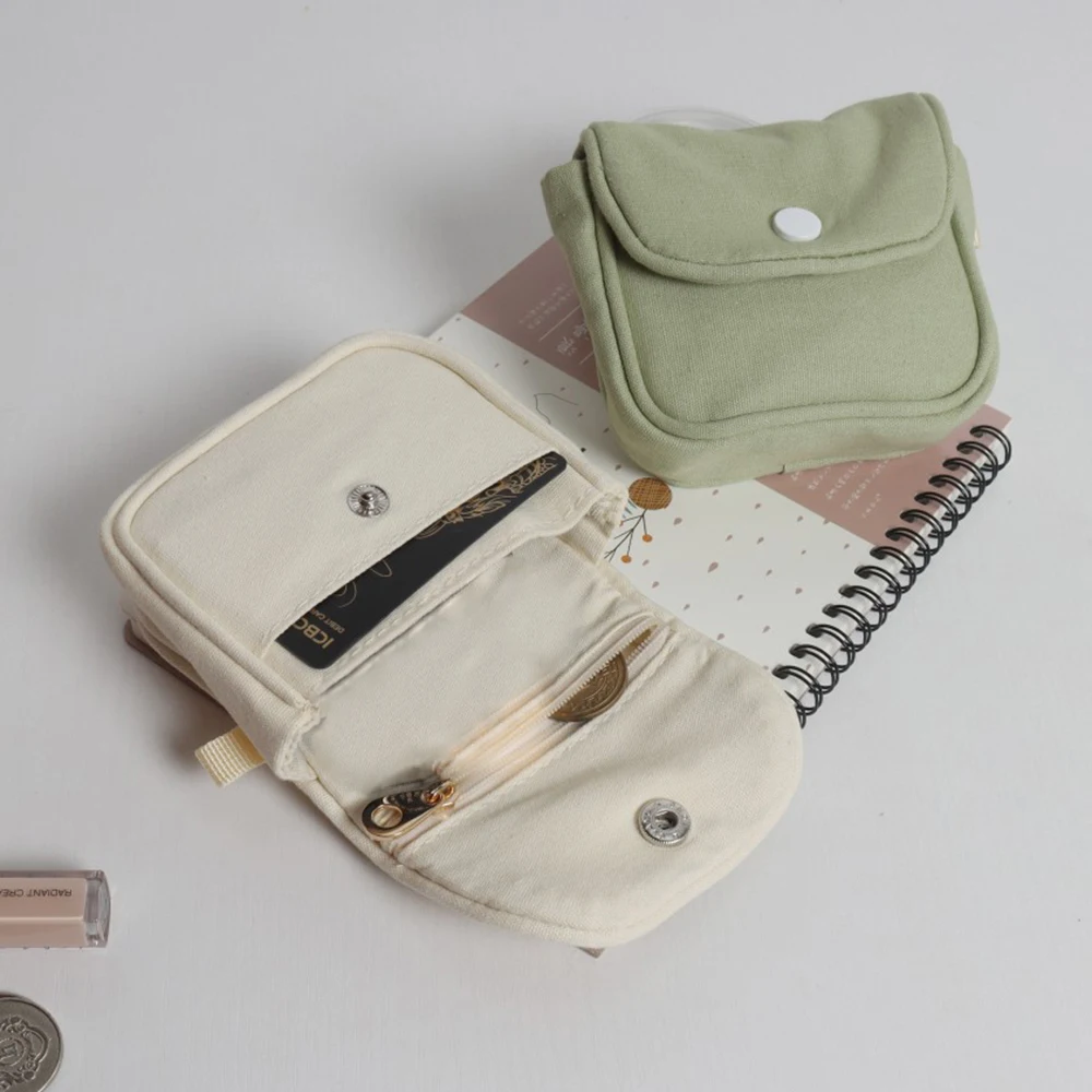 

Double Layer Canvas Coin Purse Portable Snap Button Wallet Card Holder Women'S Coin Bag Key Earphone Organizer Pouch Monedero