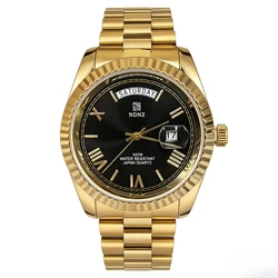 Elegant Waterproof Couple's Quartz Wristwatch with Date Function and Steel Strap (Gold)