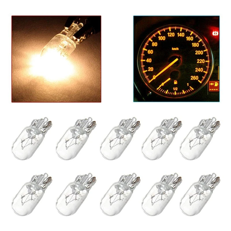 Car T10 12V 5W 168 194 W5W Halogen Light Bulb Instrument Cluster Gauge Dash Lamp Reading Lights 10 Pack Warm White car halogen light bulb
