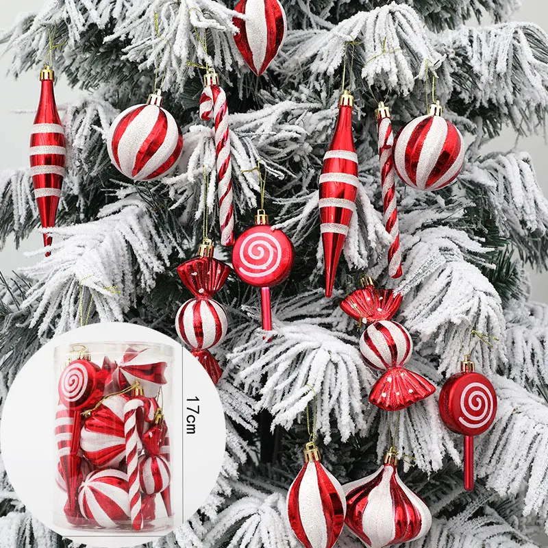 

14pcs Red Candy Cane Christmas Ball Ornaments Christmas Tree Hanging Pendants Ornament Creative Xmas Gifts Box Navidad New Year