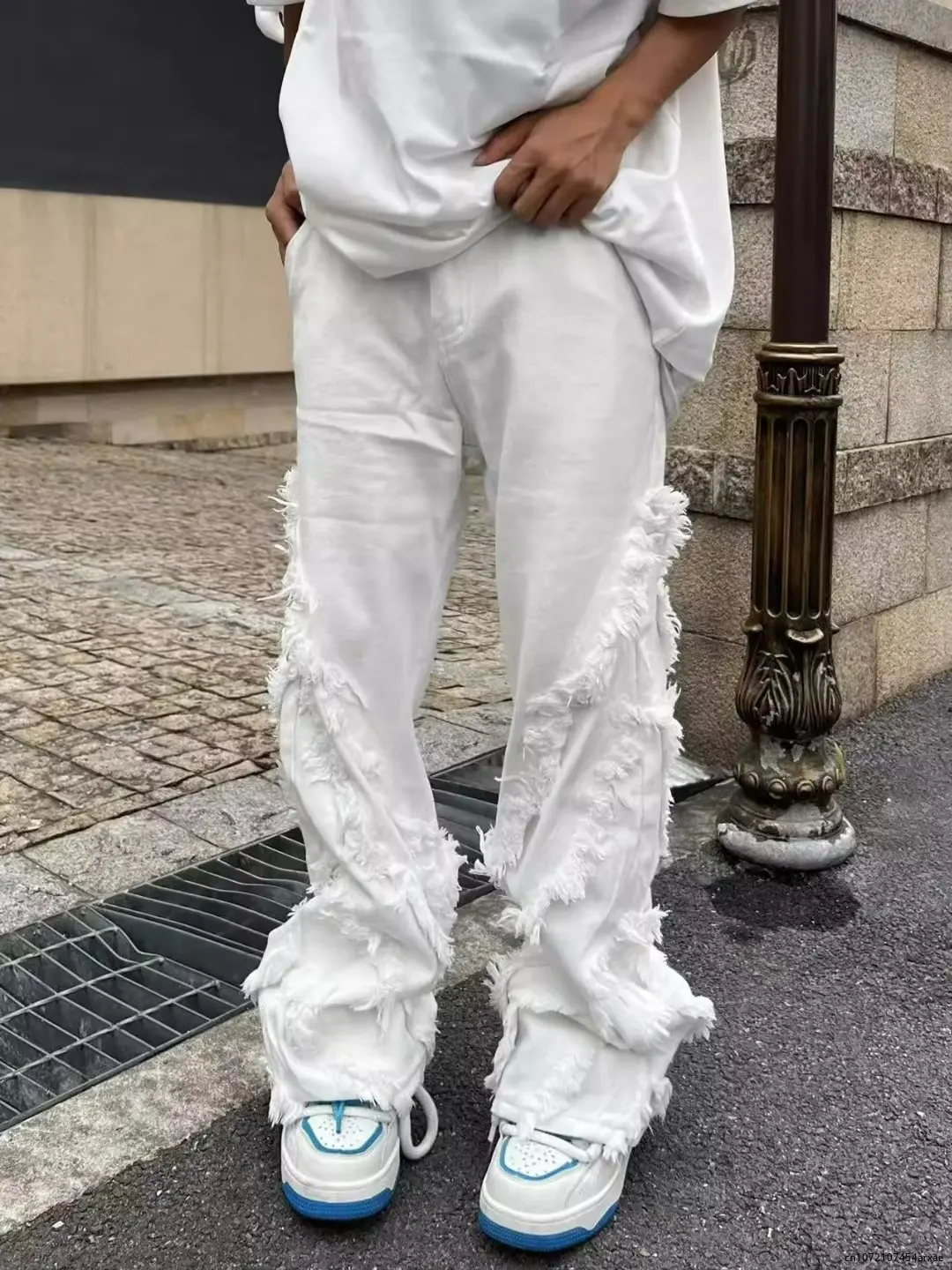 Stile americano 2023 danni Raw Edge Street Jeans uomo stile Harajuku Hip-hop Dance Jeans bianchi dritti abbigliamento Y2k da donna