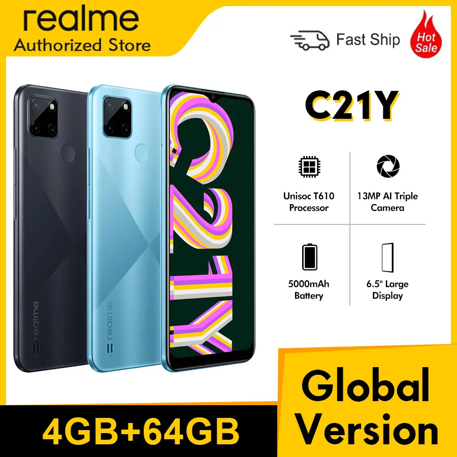 Смартфон глобальная версия realme C21Y Восьмиядерный процессор большой дисплей 6 5