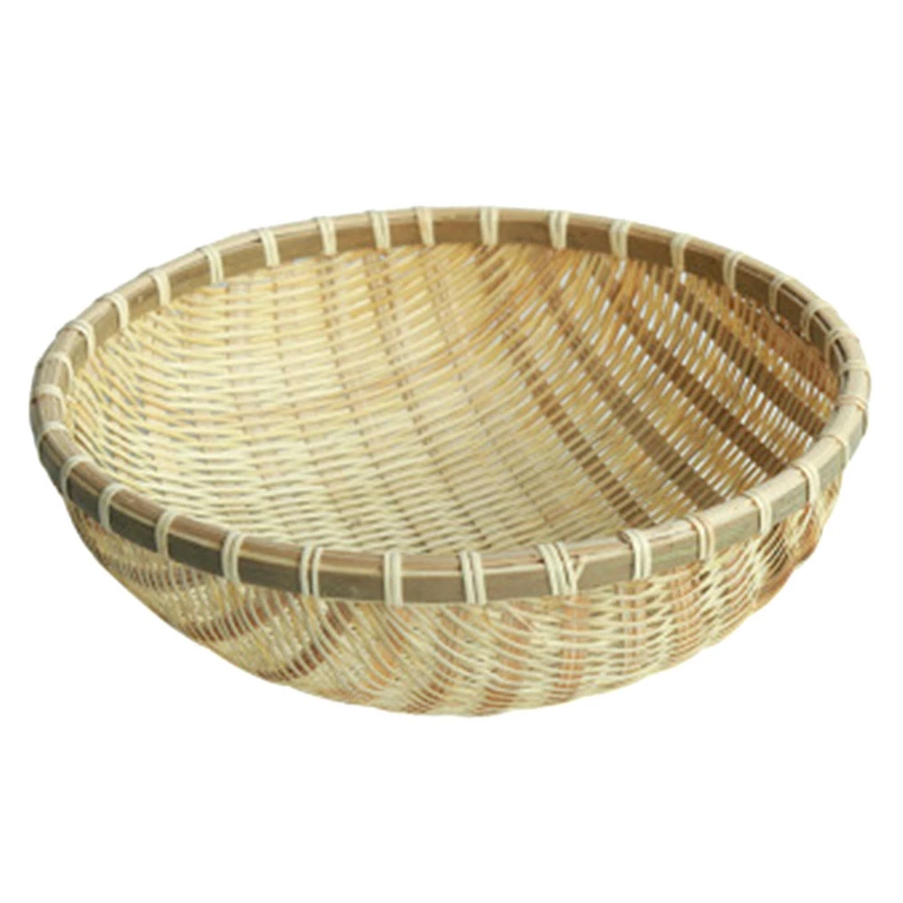 

Handmade Bamboo Weaving Round Storage Basket Fruit Dish Rattan Bread Basket for Kitchen Food Picnic Bread Storage Basket