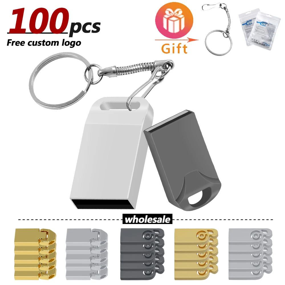 

100pcs Mini Metal USB Flash Drive Super tiny Pen Drive Waterproof USB Memory Stick 64GB 32GB 16GB 8GB 4GB Business Gift Pendrive