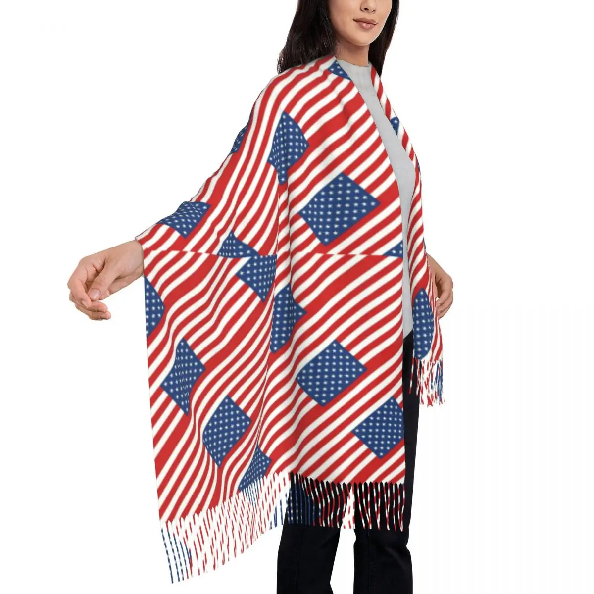 

Outdoor Scarf Autumn USA Flag Shawls and Wraps Stripes Print Custom DIY Bandana Women Luxury 2024 Scarves Wraps