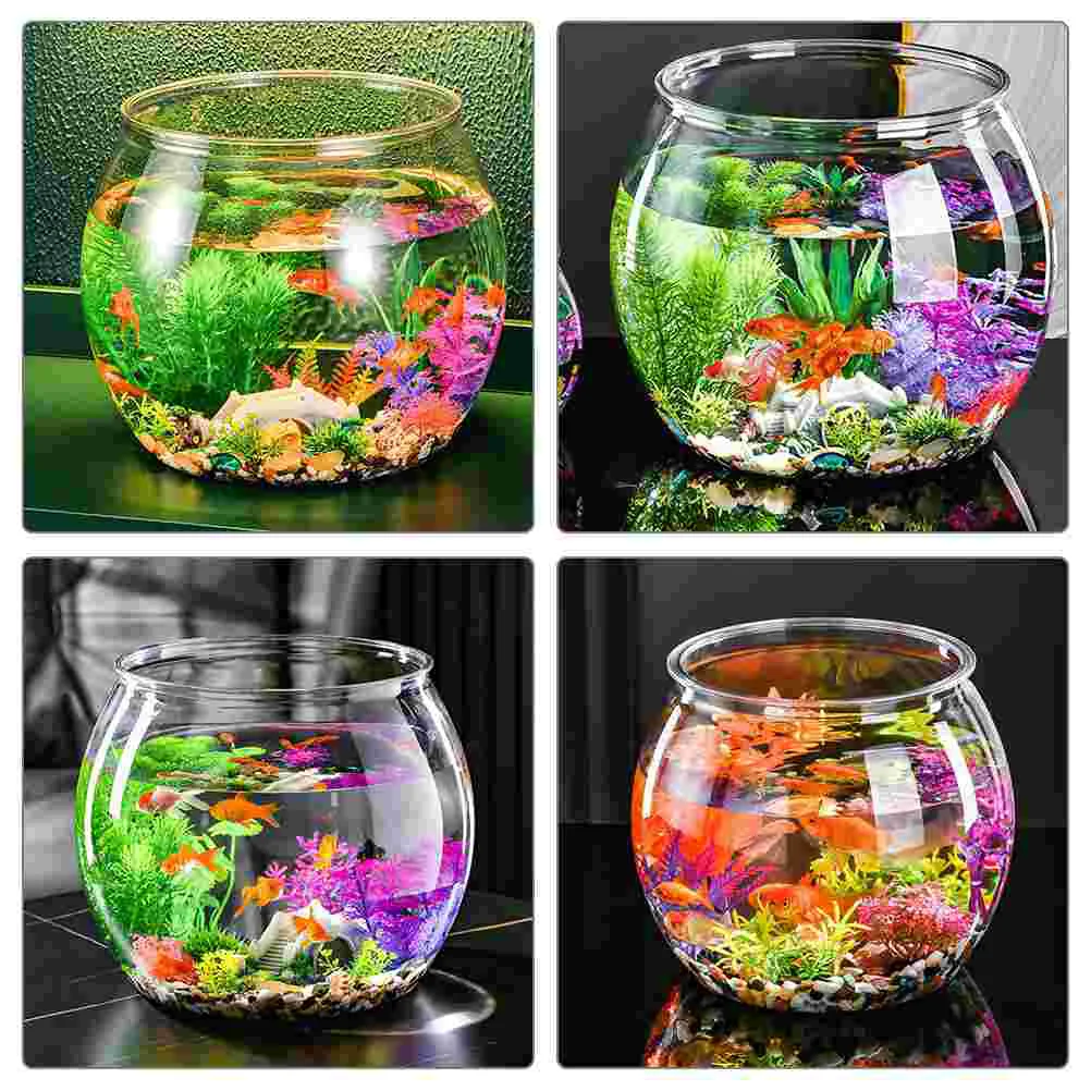 Plastic Clear Round Fish Bowl Aquarium Keeper Tank Vase Pot for Snow Living Room Tabletop Ecological Fish Tank Self