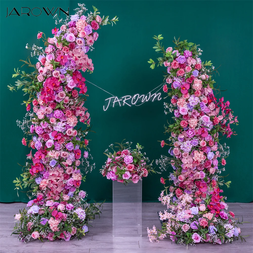 JAROWN - Wedding Event Background Decoration Customized Artificial Hot Pink Rose Orchid Phalaenopsis Floral Arrangement Party Props
