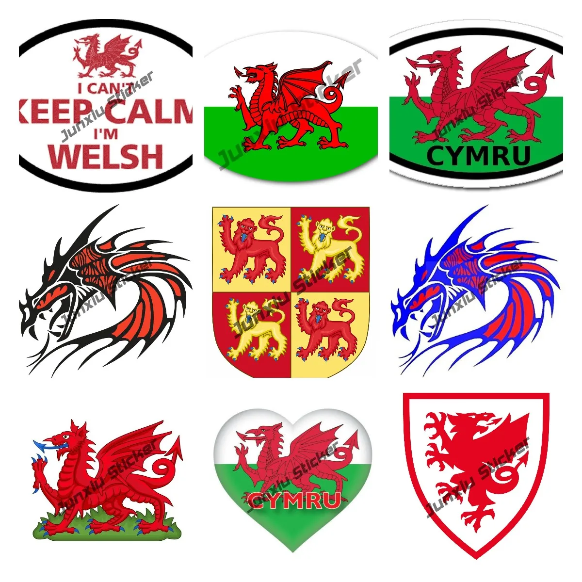Wales Cymru In Welsh And Flag Car Sticker Wales Dragon Flag Wings