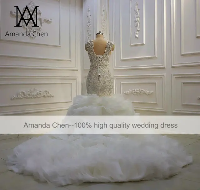 Am1159 Off Shoulder Crystal Ruffle Mermaid Wedding Dress - Wedding