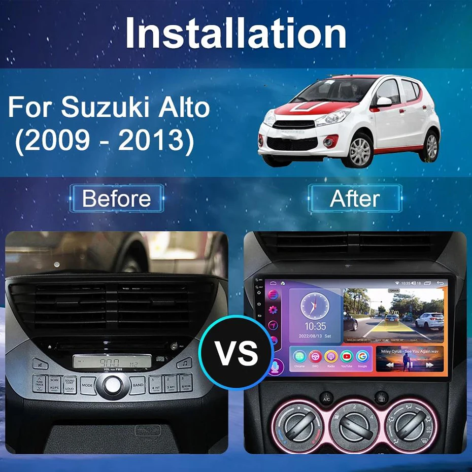 KIT Poste 1-DIN USB/Bluetooth Suzuki Alto de 2009 à 2014