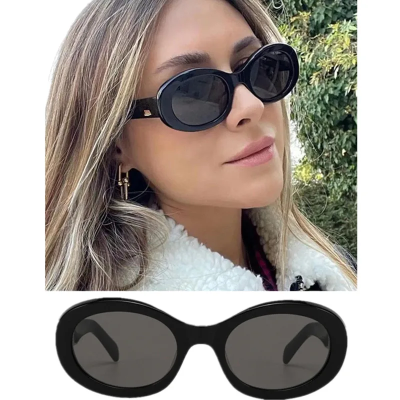 

Retro-Vintage Round Cateye Sunglasses UV400 Women Fashion CeleDe Acetate Goggles Triomp Oval Frenc High Street Snap Glasses52-24