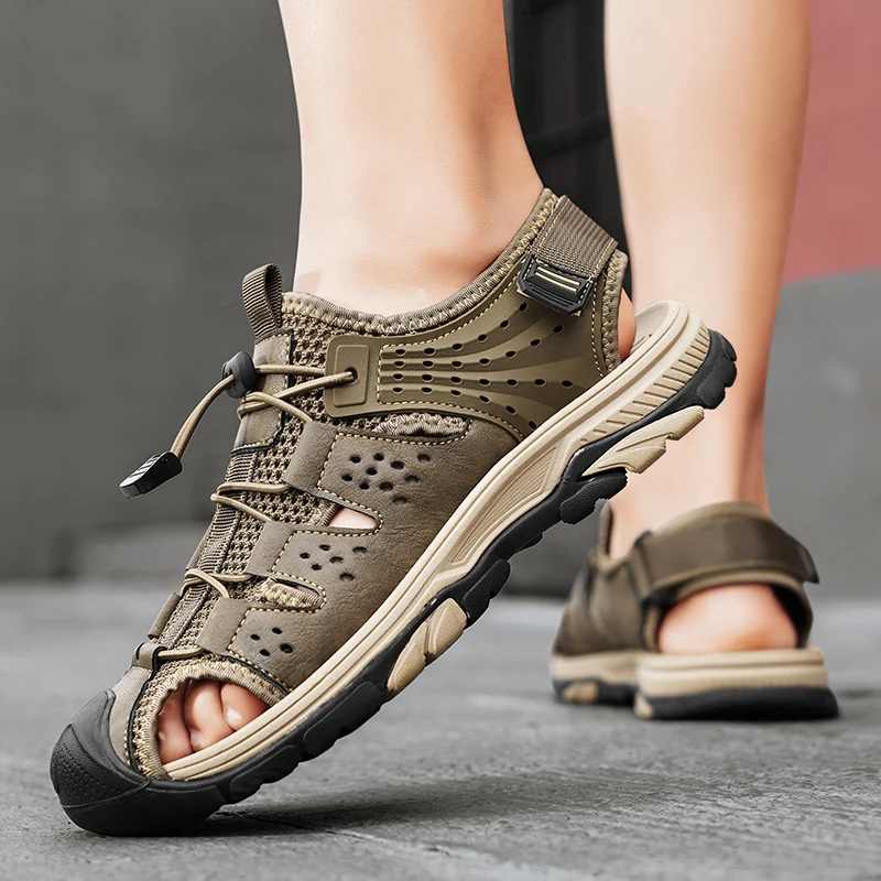 Classic Handmade Genuine Leather Sandals for men summer outdoor comfortable breathable beach shoes lightweight casual men shoes