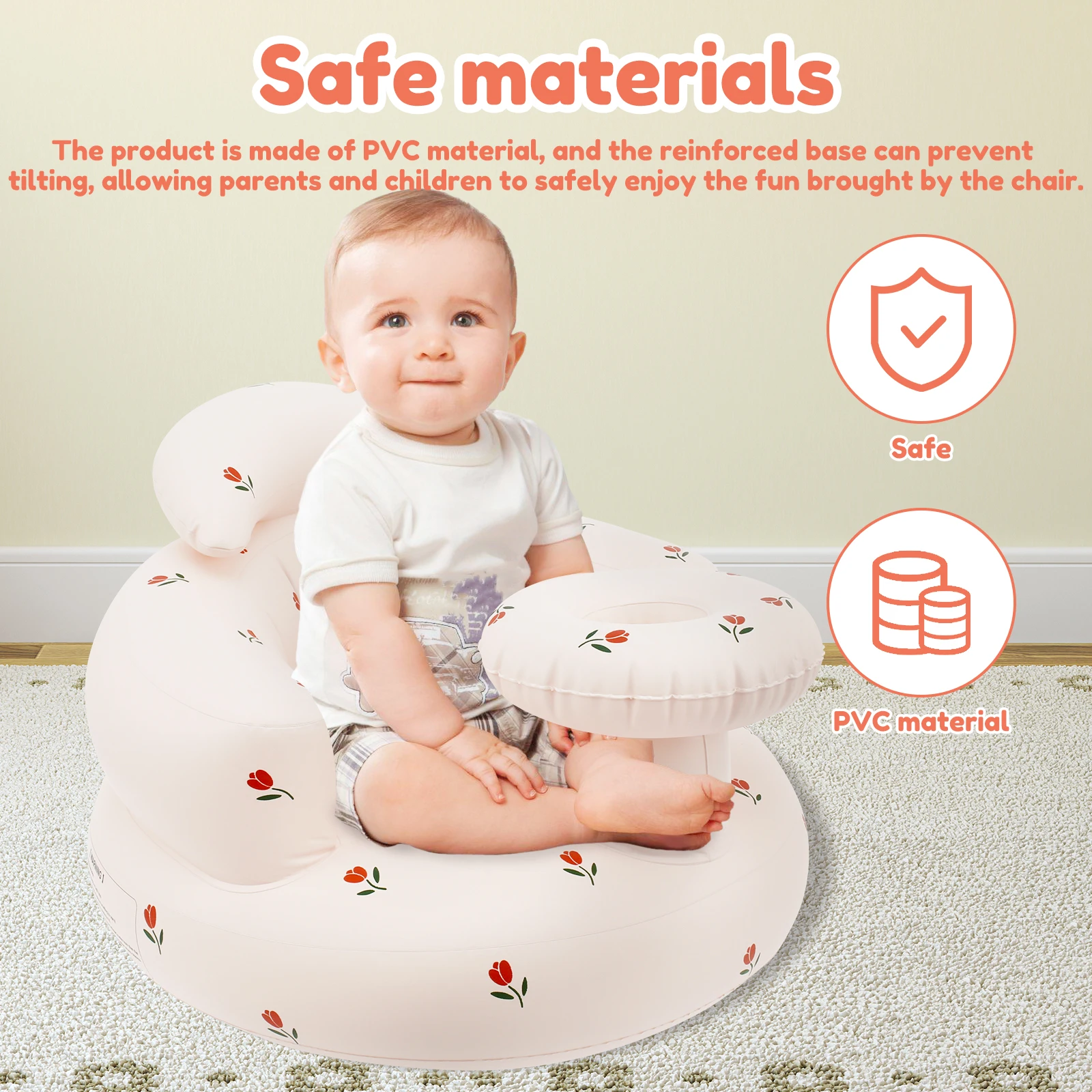 Inflatable Baby Floor Seat With Tray Sit-Me-Up Chair For 3+