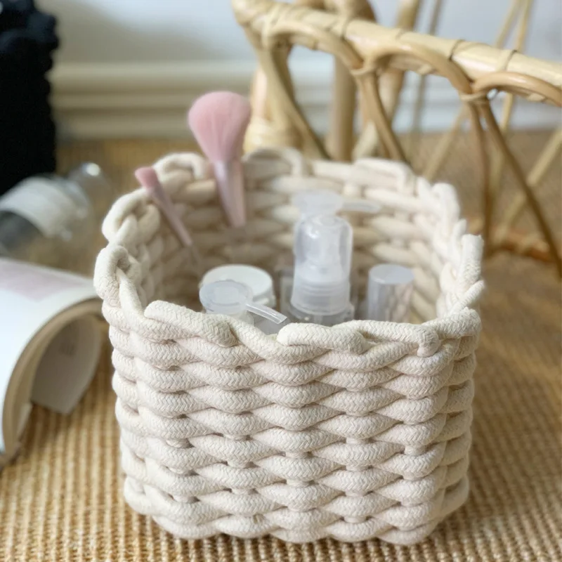 Nordic Cotton Line Hand-woven Storage Basket Coarse Rope Simple Desktop Organizer Box Baby Toy Snack Key Cloth Cosmetic Sundries