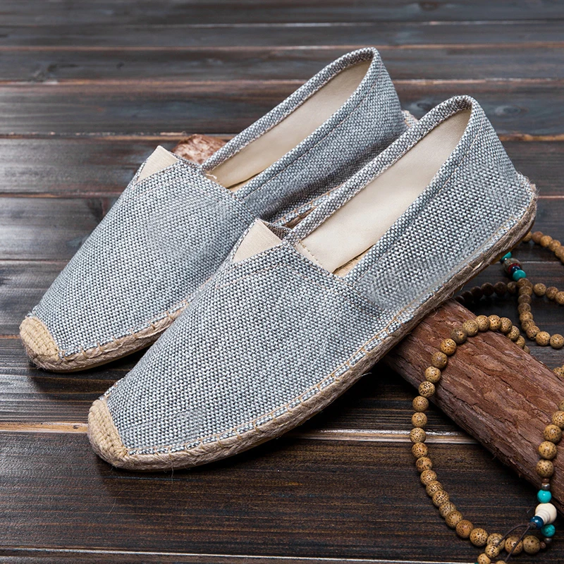 Breathable Comfortable Thick Sole Linen Shoes Soft Shoes for The Elderly Light Personality Canvas Shoes Lazy Shoes A Slip-on Men 4